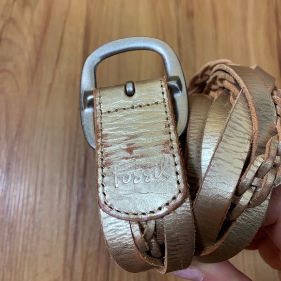 Fossil Leather Braided Metallic Gold Belt - Picture 3 of 6